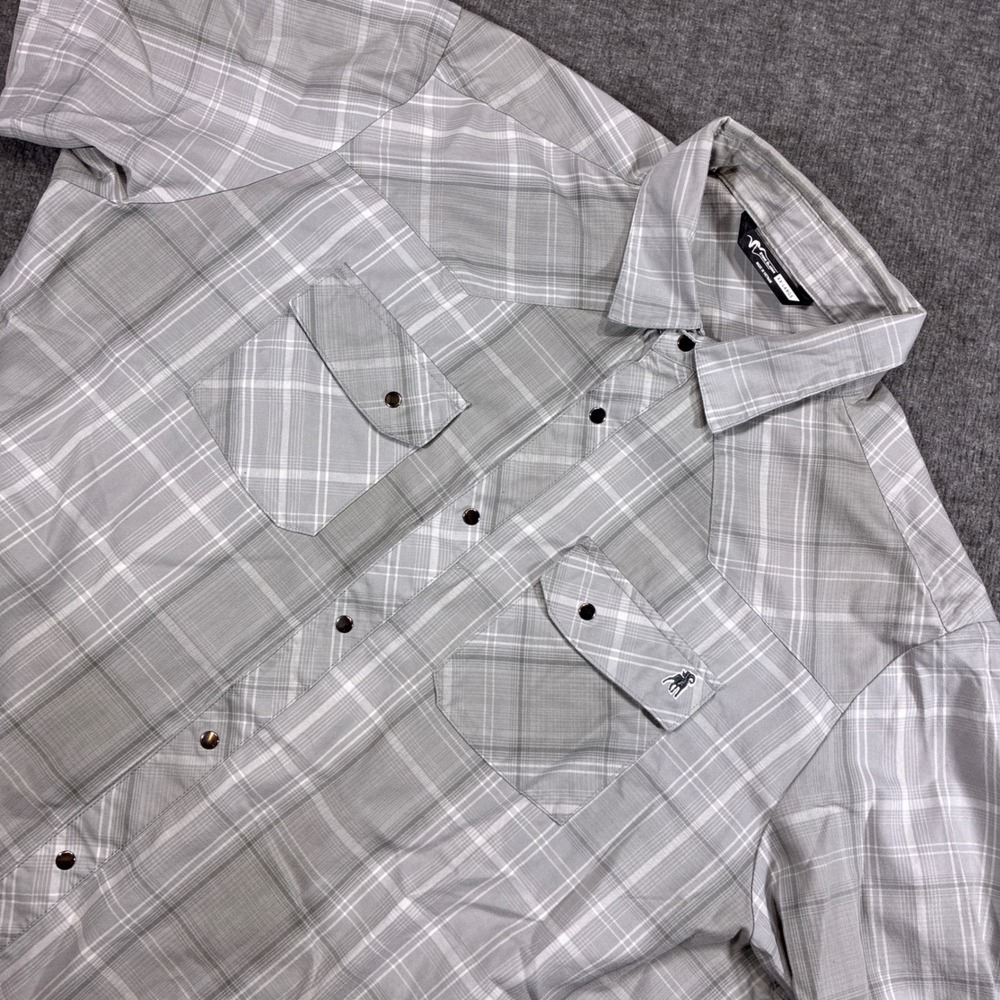 Stone Glacier Breaks Snap Shirt Short Sleeve Men 2XL Gray Plaid Western Snap